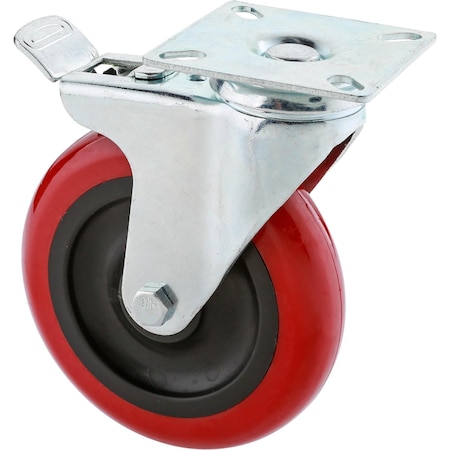 Steelex 5" Red Polyurethane Swivel Caster w/ Brake D2612