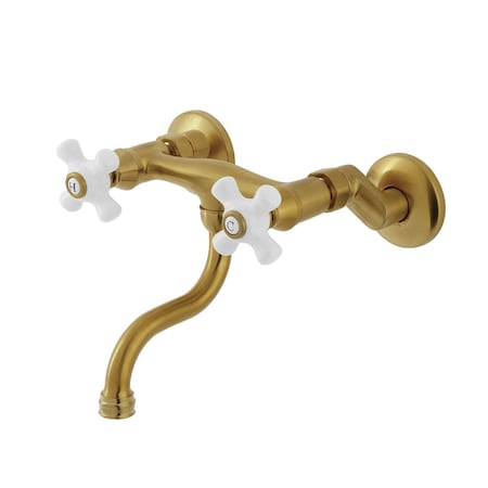 Kingston Brass Double-Handle Wall Mount Bathroom Faucet, Brushed Brass KS2117PX