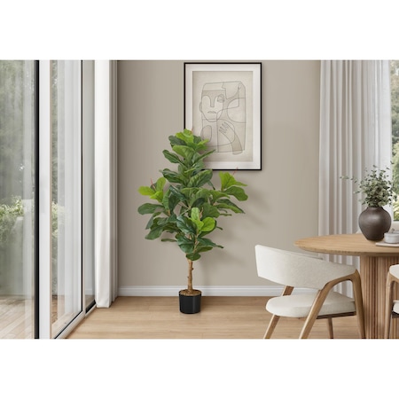 Monarch Specialties Artificial Plant, 47" Tall, Fiddle Tree, Indoor, Faux, Fake, Floor, Greenery, Potted, Real Touch I 9541
