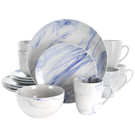 Elama Fine Marble 16 Piece Stoneware Dinnerware Set in Blue and White EL-MBLUE