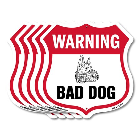 Signmission Dog Warning Shield Sign Bad Dog, 12 inch X 12 inch, Aluminum Metal Sign, 5PK SHI-A-5Pack-12-377