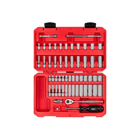 Tekton 1/4 Inch Drive 6-Point Socket and Ratchet Set, 56-Piece (5/32 - 9/16 in., 4 - 15 mm) SKT05303