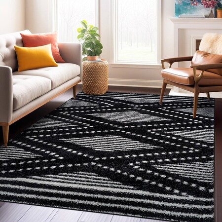 World Rug Gallery Geometric Shag Area Rug 5 ft x 7 ft Anthracite WR117ANTHRACITE5X7