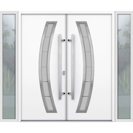 Vdomdoors Steel Double Doors Deux 6500 White 2 Sidelight Exterior Windows Stainless Inserts Single Modern Pai DEUX6500DEXD-WS-RH-W16+72+16 x H80