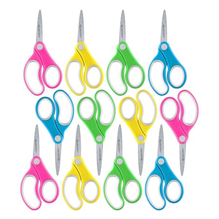 Westcott Soft Handle 5" Kids Scissors, Pointed, Assorted Colors, 12PK 14727