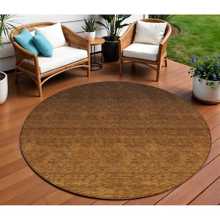 Homeroots 8' Chocolate And Brown Round Ombre Washable Indoor Outdoor Area Rug 588554
