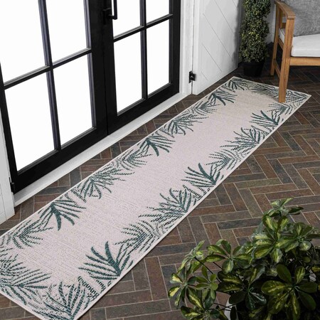 Jonathan Y Isla Coastal Cottage Palm Frond Border Blue/Cream 2 ft. x 8 ft. Indoor/Outdoor Runner Rug TSN207C-28