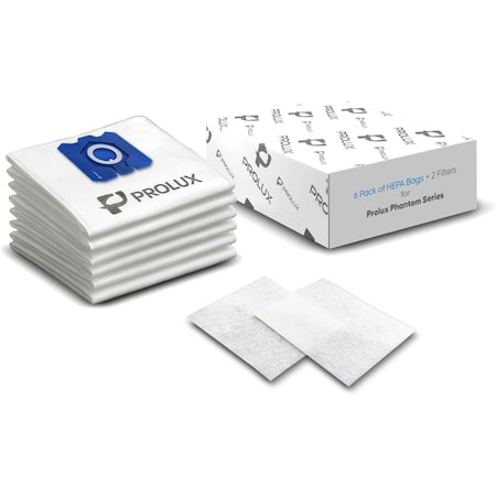 Prolux 6 Pack of HEPA Bags and 2 Post Filters for the Prolux Phantom and TerraVac Canister Vacuum Cleaners terrabags