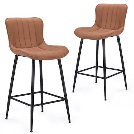 Homeroots Set of Two 27" Brown and Black Faux Leather and Metal Low Back Counter Height Bar Chairs, 2PK 719669
