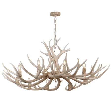 Jonathan Y Eldora 49" 10-Light Rustic Farmhouse Adjustable Resin Antler LED Chandelier, Beige JYL6320B