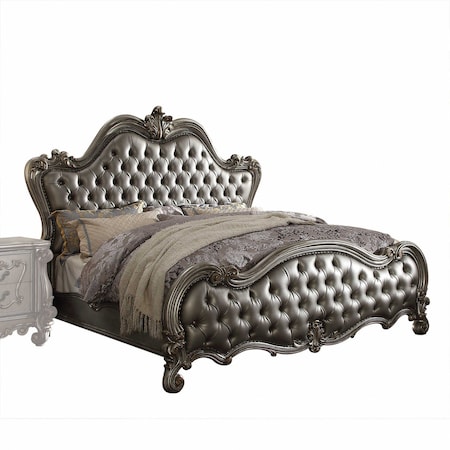 Homeroots 73" X 99" X 72" Silver Pu Antique Platinum Upholstery Poly Resin Queen Bed 348199