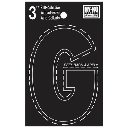 Hy-Ko 30400 Series Die-Cut Letter, Character: G, 3 in H Character, Black Character, Vinyl 30417