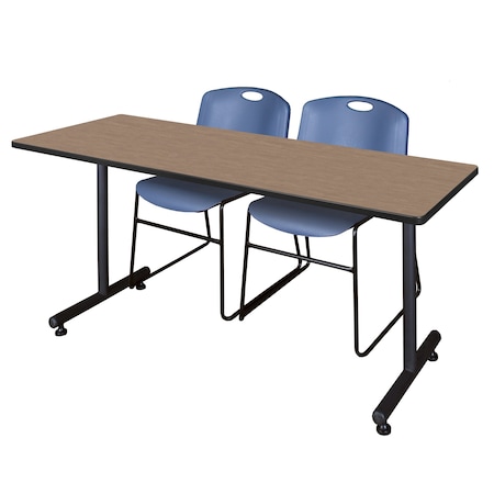 Regency Kobe T-Base Training Seminar Table W/ 2 Zeng Stack Chairs, 60 in W, 24 in L, Noble Oak MKTRCT6024NO44BE