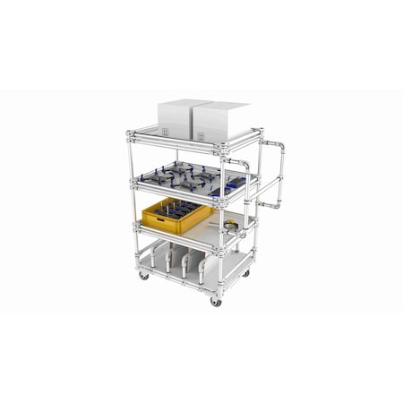 Trilogiq 4-Level Cart 4 Flanges Per Level With Vertical Storage Level And Vertical Handlebars. 49D-7