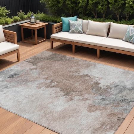 Homeroots 8' X 10' Brown Ivory And Gray Abstract Washable Indoor Outdoor Area Rug 617410
