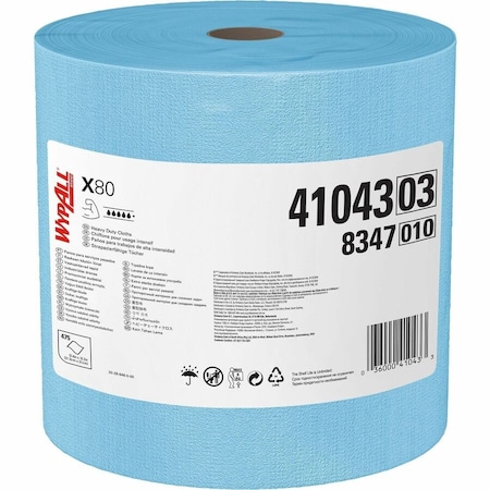 Wypall WypAll PowerClean X80 Heavy Duty Cloths (41043), Jumbo Roll, Extended Use Towels, Blue 41043