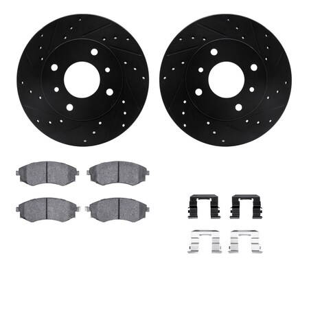 Dynamic Friction Co DFC Rotors-Drilled & Slotted-Black w/ 5000 Advanced Brake Pads Incl Hdw 8512-67029