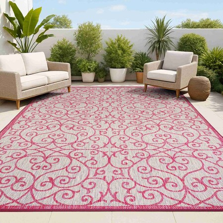 Jonathan Y Madrid Vintage Filigree Textured Weave Light Gray/Fuchsia 4 ft. x 6 ft. Indoor/Outdoor Area Rug SMB107I-4