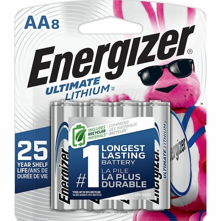 Energizer Ultimate Lithium, AA Lithium Battery, 1.5 V DC, PK8 L91SBP-8