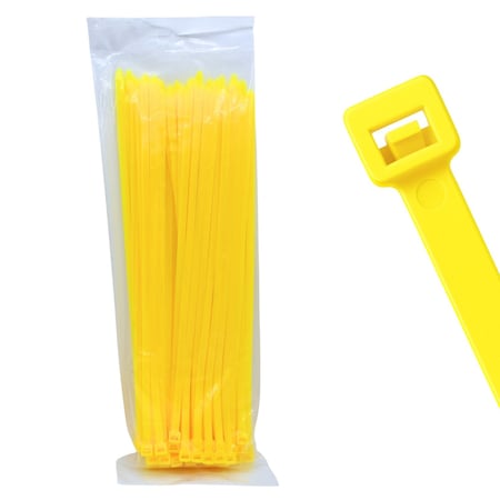Cable Ties Unlimited Cable Tie, 14 in L, 50 lb Strength, 4 in Max Bundle Dia, Nylon 6/6, Yellow 100PK C14-50-Yellow