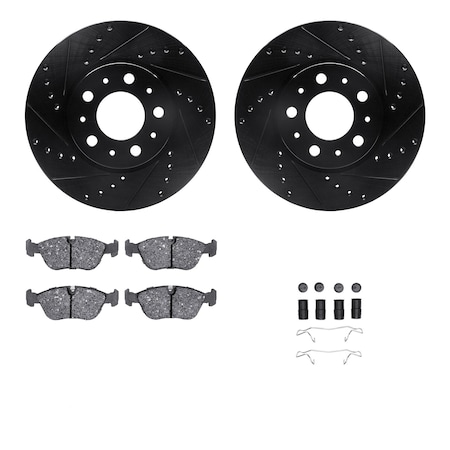 Dynamic Friction Co DFC Rotors-Drilled & Slotted-Black w/ 5000 Advanced Brake Pads Incl Hdw 8512-27022