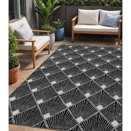 Homeroots 5' X 8' Black Gray And Ivory Geometric Washable Indoor Outdoor Area Rug 594684