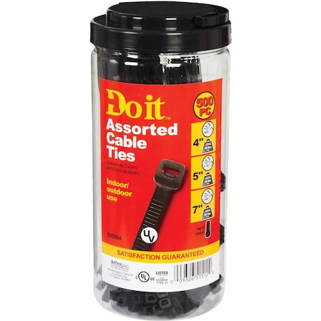 Do It Best Weather Resistant Self-Locking Molded Nylon Black Cable Tie Assortment, 500-Piece USDO-500SB