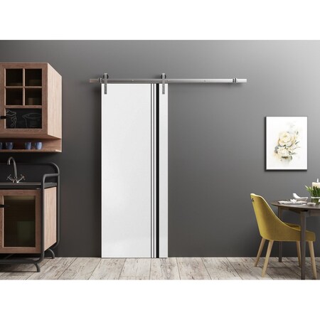 Sartodoors Sturdy Barn Door with Hardware, Planum 0011 White Silk and Aluminum Strips, 6.6FT Rail Hangers Heav PLANUM0011BD-S-WS-2484