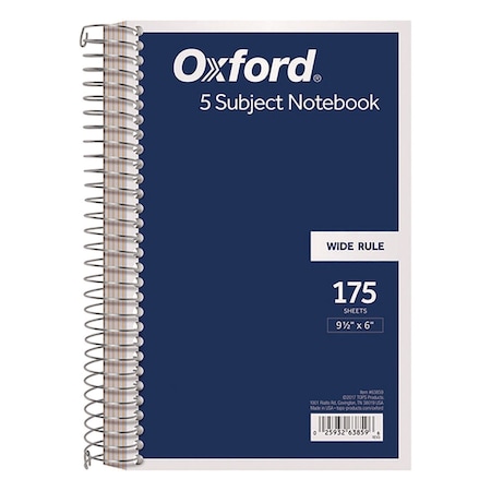 Tops Wirebound Five-Subject Notebook, Wide/Legal Rule, Navy Cover, 175 9.5 x 6 Sheets 63859