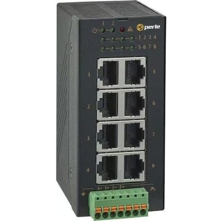 Perle Systems Industrial Gigabit Switch with 8 x 10/100/1000Mbps RJ45 Ethernet ports. -40 to 75C temperature 07017380