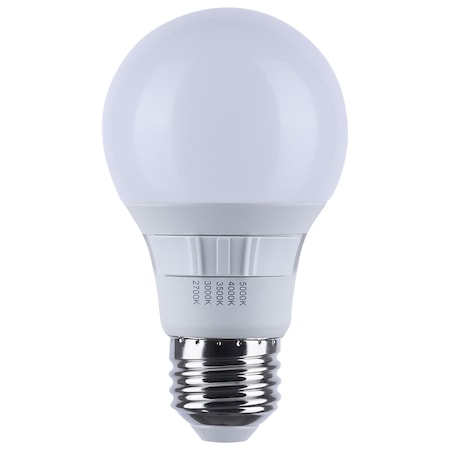 Satco 9W A19 LED, 27K/3K/35K/4K/5K CCT Selectable, Medium Base, White, 120V, 4PK S11775R1
