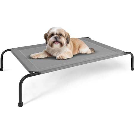 Simple Deluxe FluffyDream Cooling Elevated Dog Cot Bed, Outdoor Raised Lightweight Dog Cot, No-Slip Feet Pet Hamm PTBEDXELEVATED42X25GRY