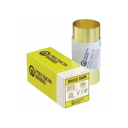 Precision Brand Brass Shim Stock Rolls, 0.1, Brass, 0.003 in x 100 in x 6 605-17240