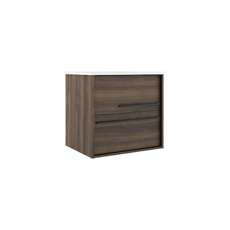 Homeroots 24" Dark Brown Wood Floating Bathroom Vanity With White Sink And Two Drawers 624088