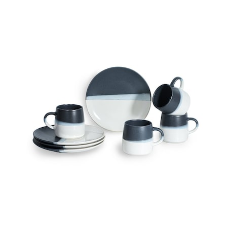 Table 12 Bruckner Stoneware 8-Piece Set, Four 12-Ounce Coffee Mugs & Four 8 Salad Plates TD8YM