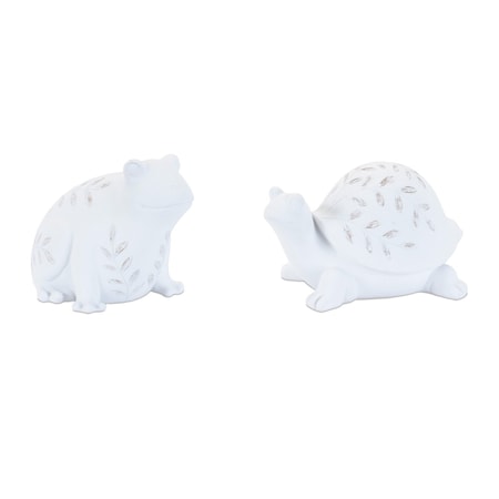 Homeroots Set of Two White Polyresin Frog And Turtle Figurines, 2PK 633958