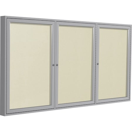 Ghent Enclosed Bulletin Board, 3 Door, Vinyl, 4 ft H x 6 ft W, Ivory PA34872VX-185