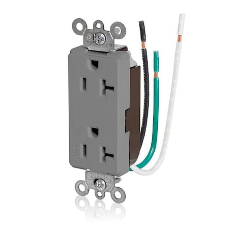 Leviton Receptacle Outlet, 20A, Gray, 125V 16352-LGY