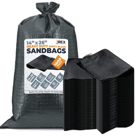 Jrex Safety Woven Black HD Polypropylene Sandbags - 14 x 26 in, 100 lb Capacity, 1000PK SBB-JR-HVY-1426-1000PK