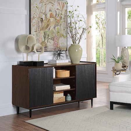 Manhattan Comfort Duane 59.05 Modern Ribbed Sideboard with Adjustable Shelves in Dark Brown and Black SB-9GLF-BK