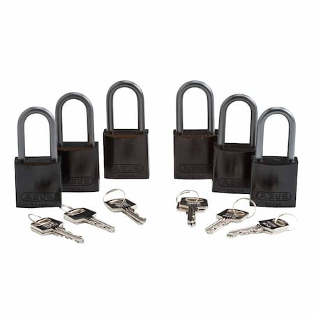 Brady Standard Safety Aluminum Padlocks 1.5 in Aluminum Shackle KD Black 6PK 50274