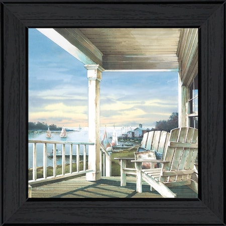 Homeroots Front Porch Coastal Sunset Black Framed Print Wall Art 404939