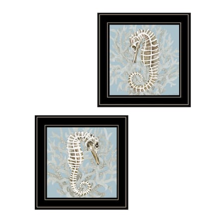 Set Of Two Coral Seahorse 1 Black Framed Print Wall Art, 2PK