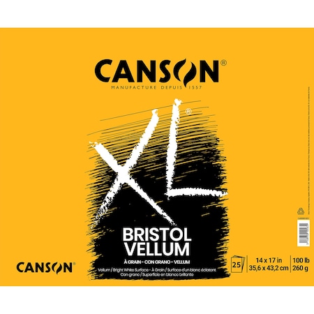 Canson XL Series Bristol Pad, Vellum Finish, Foldover Binding, 25 Sheet, 14x17 inch C400061851