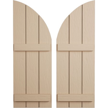 Ekena Millwork Rough Sawn 3 Board Joined Board-n-Batten w/Quarter Round Arch Top Faux Wood Shutters, 16 1/2"Wx42"H SHUBJQ16X42RSPR