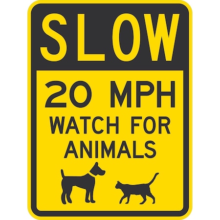 Lyle Slow 20 Mph Watch For Animals (W/Sym), 18x24, High Intensity Prismatic, Yellow G-10639-HI_18x24