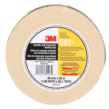 3M Painter's Tape, 48 mm W x 55 m L, 7.3 mil Thick, Tan, Rubber Adhesive 501+