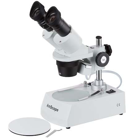 Amscope SE306 Compact Multi-Lens Binocular Stereo Microscope 40X-80X on Metal Track Stand w/Angled Head, Top SE306R-P20-E5