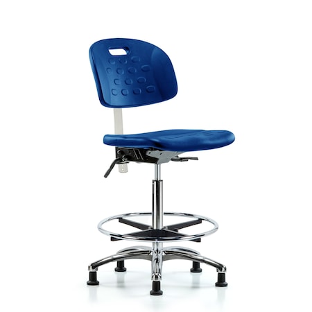 Blue Ridge Ergonomics Poly Clean Room Chair, High Bench, Foot Ring, Glides, Blue BR-CLR-HPHBCH-CR-T0-A0-CF-RG-BLU