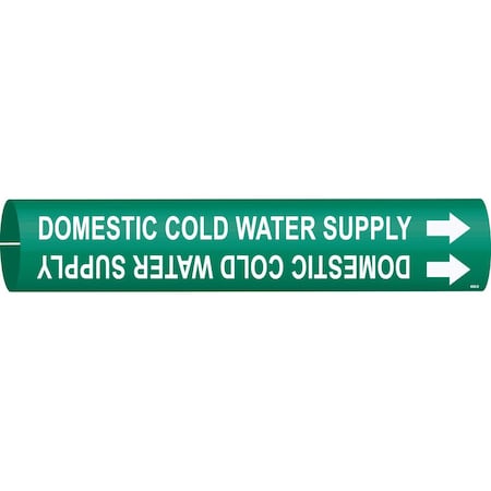 Brady Snap-On Pipe Marker: DOMESTIC COLD WATER SUPPLY, 2.8125in H x 2.8125in W, White on Green 4050-D